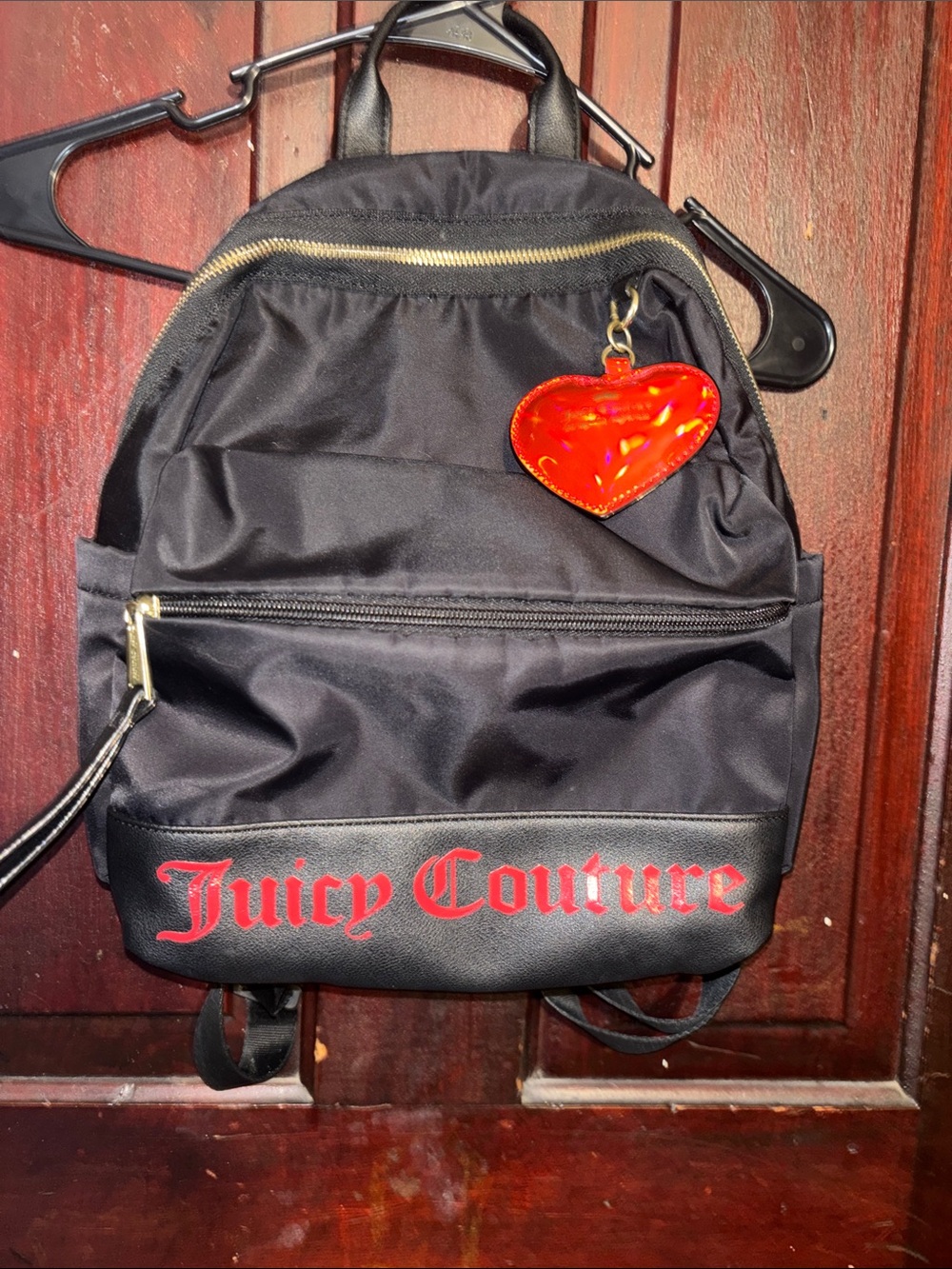 Juicy Couture Black Mini Backpack with Red Heart Charm